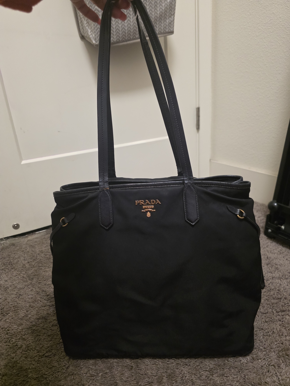 PRADA Black Nylon Tote Bag with Leather Handles